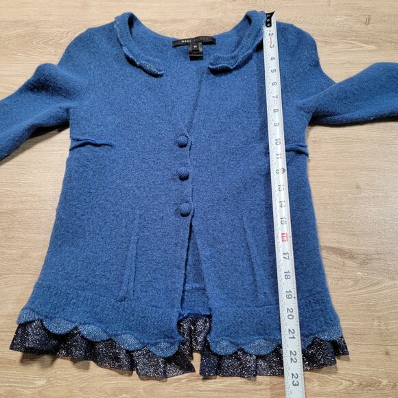 Marc Jacobs Wool Chunky Knit Cardigan Sweater Ruffle Glitter Coquette Medium Top - Picture 10 of 10